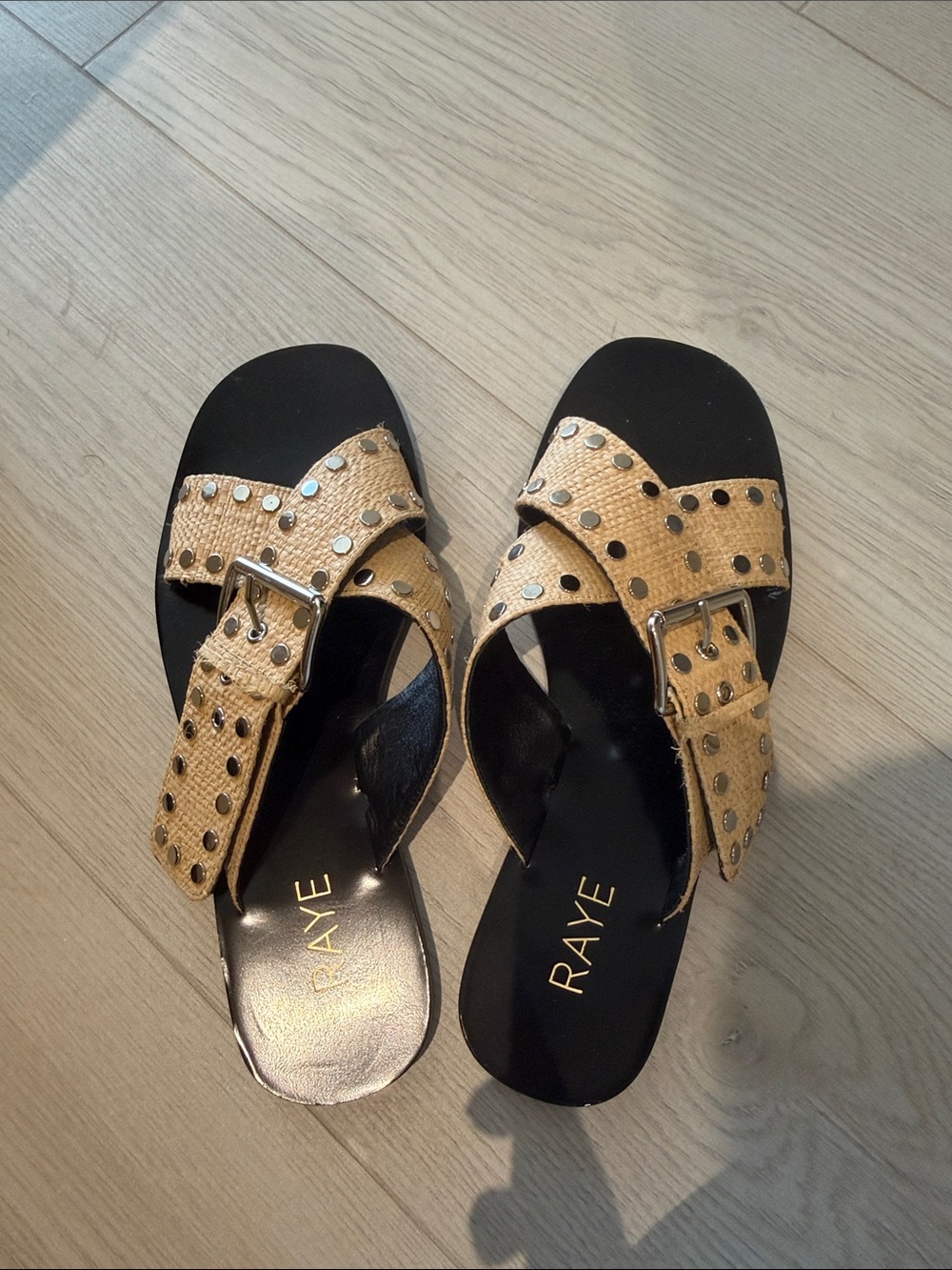RAYE Gold Studded Buckle Slide Mules